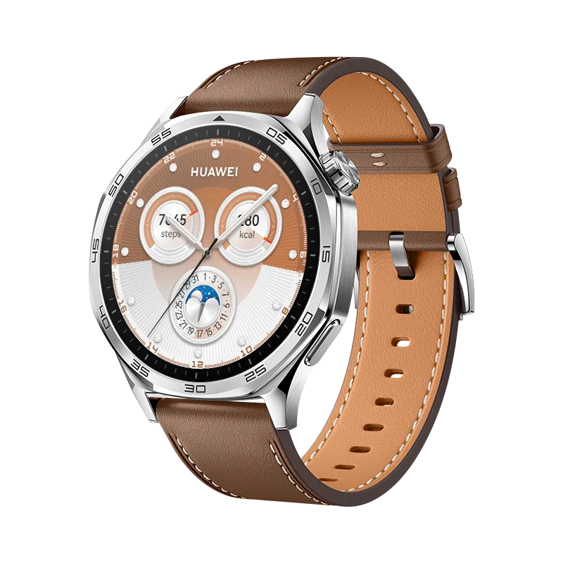 HUAWEI WATCH GT 5 46mm Bruin leer band/ GPS / Bluetooth 5.2 / Compatibel met iOS en Android