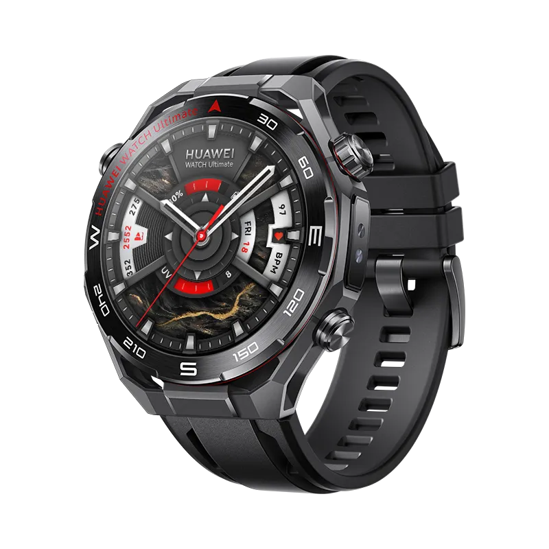 HUAWEI WATCH Ultimate 2 48,5 mm / Vloeibaar metaal op basis van zirkonium / Zwarte fluoroelastomeer band / eSIM / GPS / ECG / Compatibel met iOS en Android