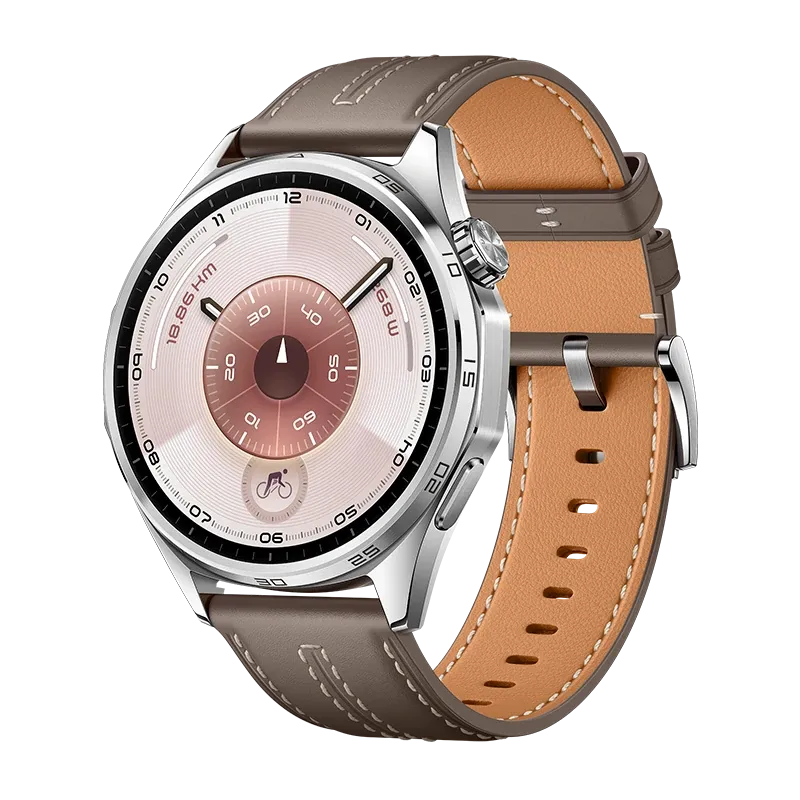HUAWEI WATCH GT 6 46 mm / Behuizing van titaniumlegering / Grijze leer band / Batterijduur tot 21 dagen / GPS /Compatibel met iOS en Android